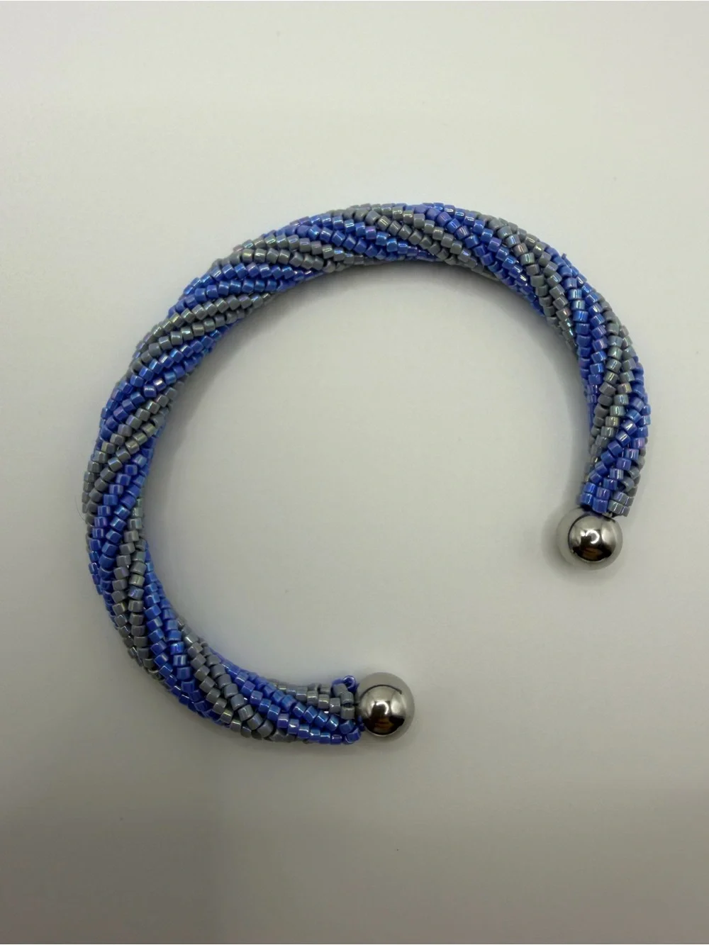 Blue & Silver Twisted Bead Cuff Bracelet